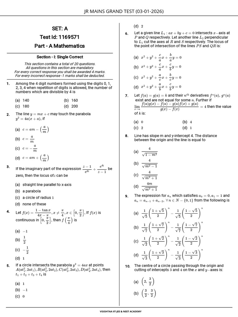 IIT-JEE & NEET Mathematics Test Questions | PDF | Mole (Unit) | Valence ...