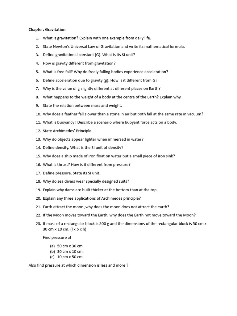 Worksheet Class Ix Gravitation 2025.Docx | PDF