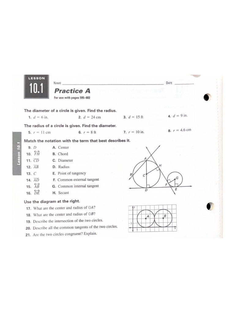 10.1 Circles Review (1) | PDF