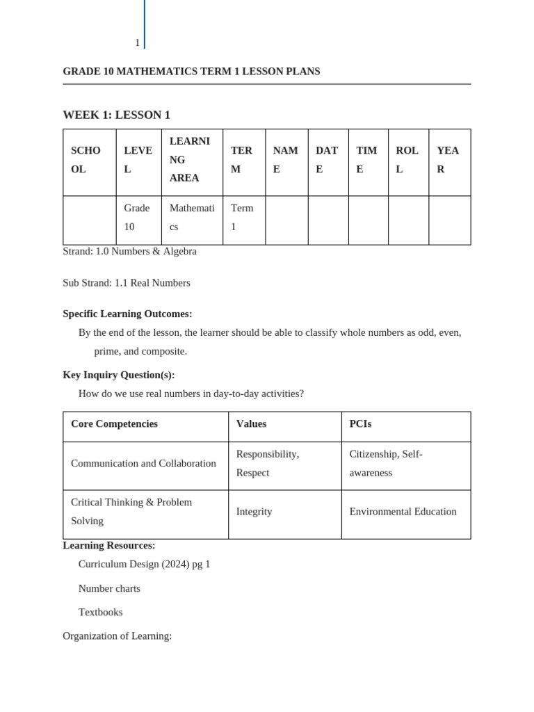Grade 10 Math Term 1 Lesson Plans | PDF | Quadratic Equation | Logarithm