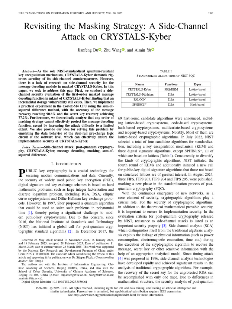 Side-Channel Attack on CRYSTALS-Kyber | PDF | Cryptography | Public Key ...