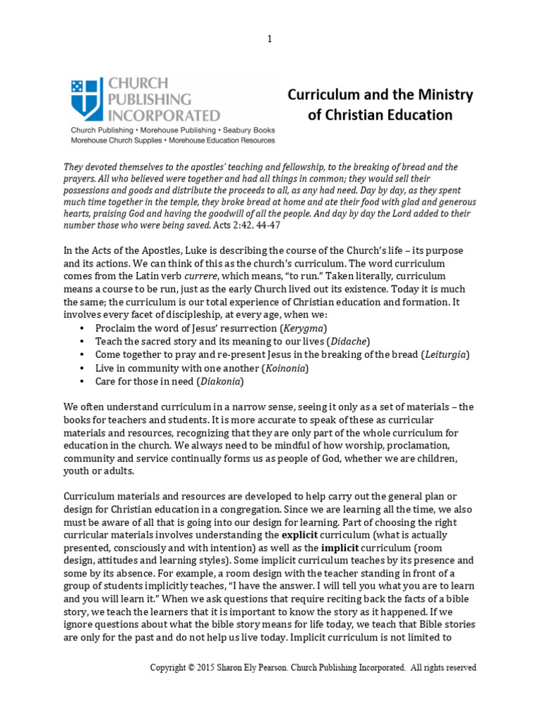 Christian Education Curriculum Insights | PDF | Learning | Curriculum