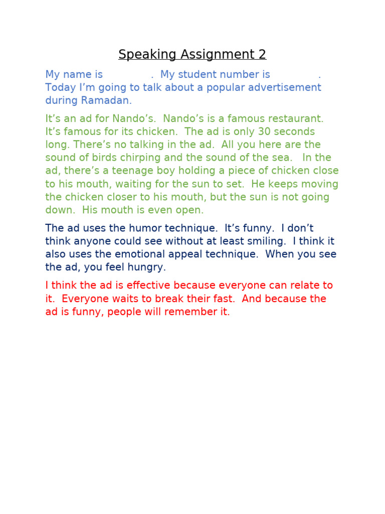 Speaking Assignment 2 | PDF