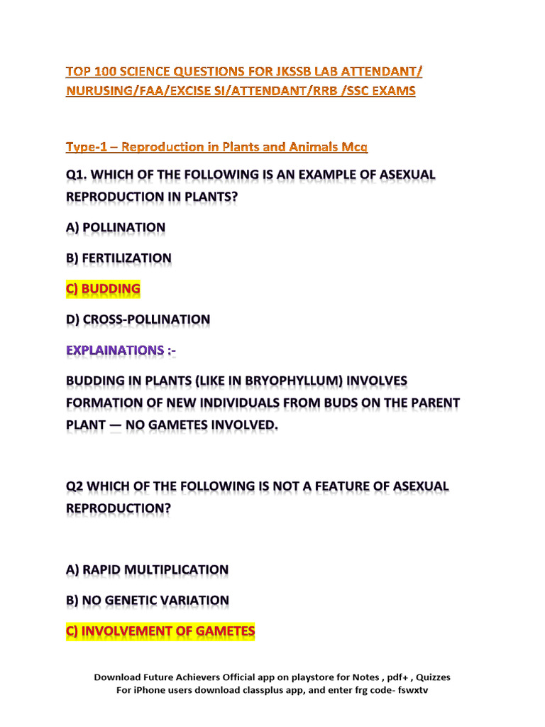 Top 100 Science Questions Future Achievers Offical | PDF