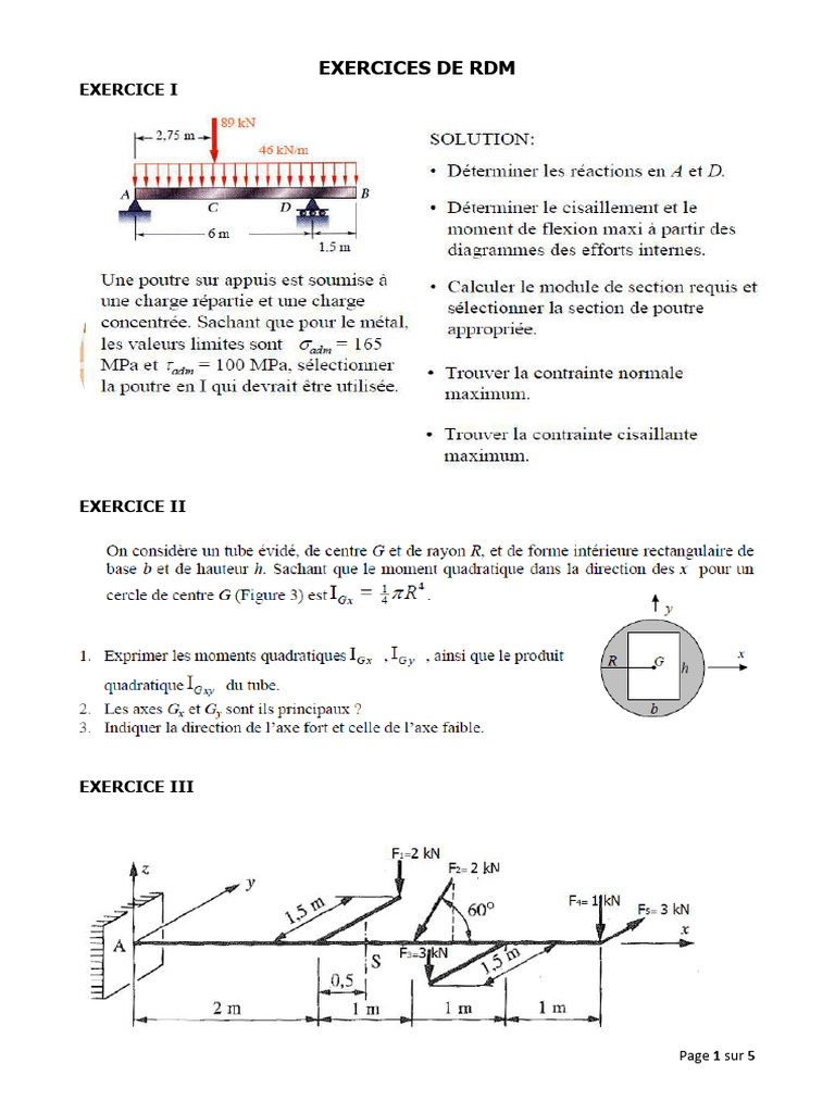Exercices de RDM : Poutres et Structures | PDF | Flexion (matériau ...