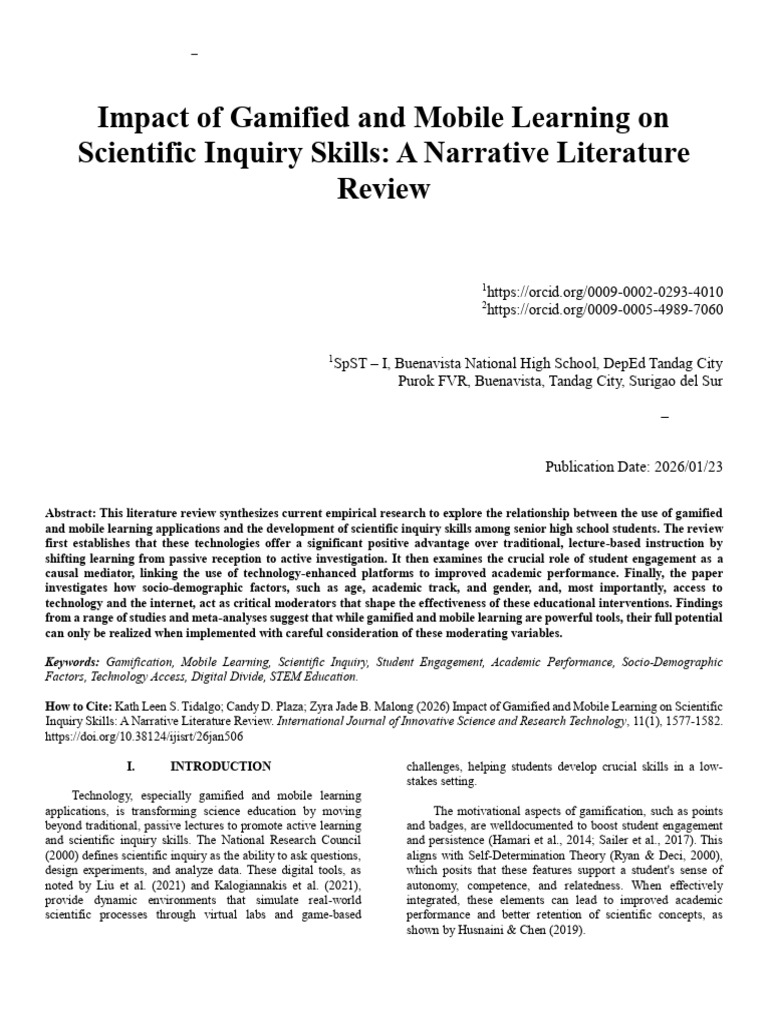 Impact of Gamified and Mobile Learning on Scientific Inquiry Skills: A ...