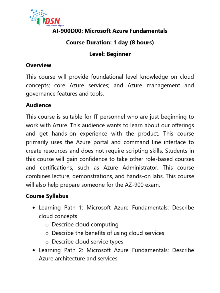 Azure Fundamentals Course Overview | PDF | Microsoft Azure | Artificial ...