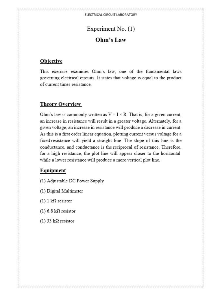EXP. 1 DC Voltage & Current Measurement Based Ohms-law | PDF | Resistor ...