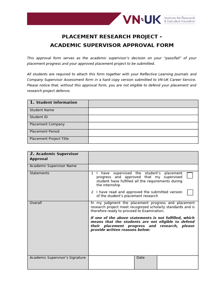 Placement Research Project Approval Form | PDF