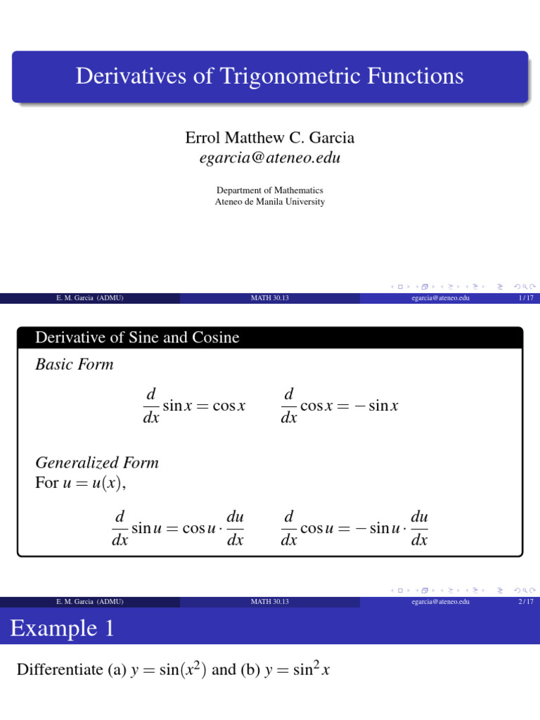 Trigonometric Function Derivatives Guide | PDF | Trigonometric ...