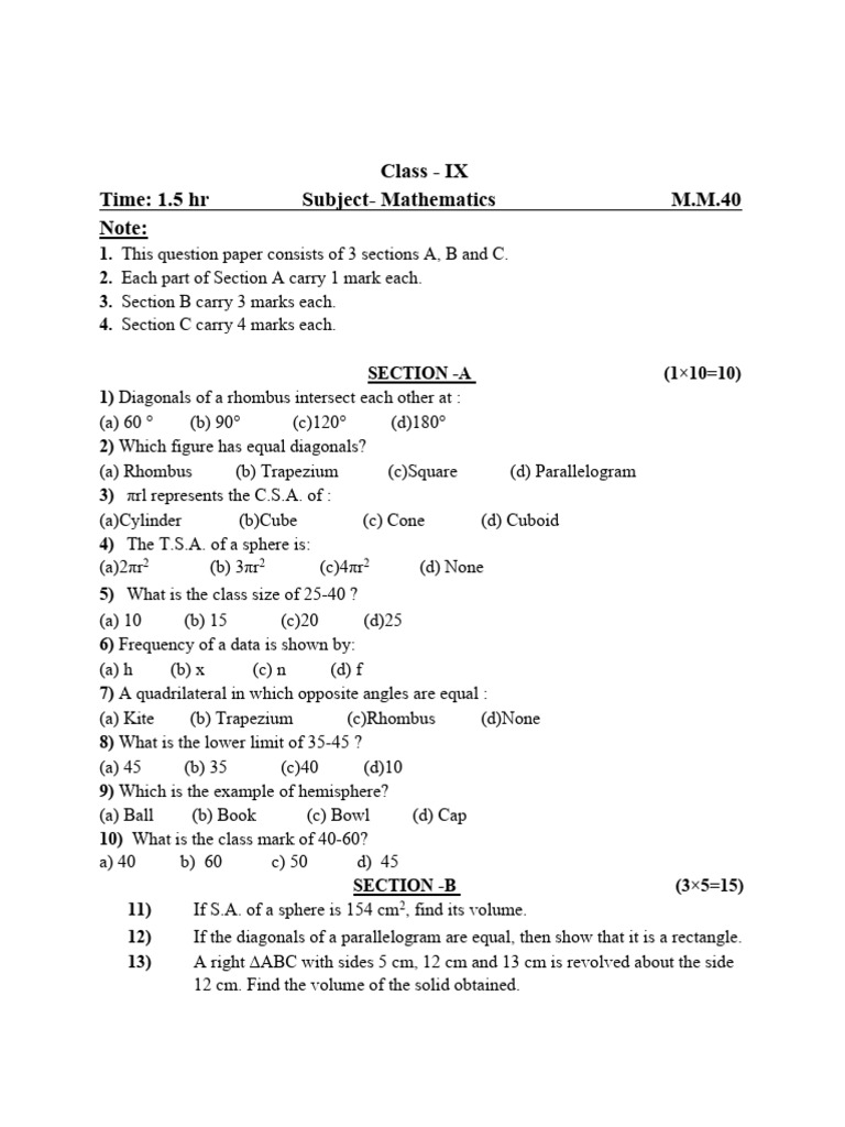 Class IX Post Mid Term | PDF | Geometric Shapes | Elementary Geometry