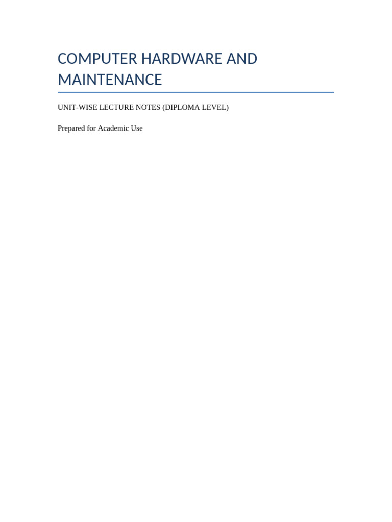 Computer Hardware and Maintenance Unit Wise Lecture Notes | PDF ...