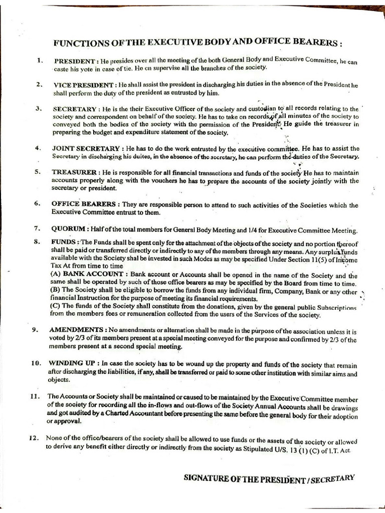 Document No.3 (Functions of the Executive Body and Office Bearers) | PDF