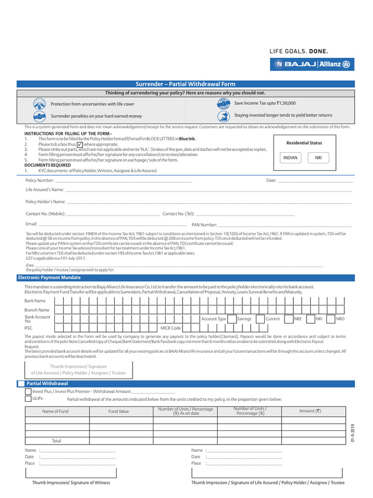 BLANK Surrender Withdrawal Form | PDF | Life Insurance | Insurance