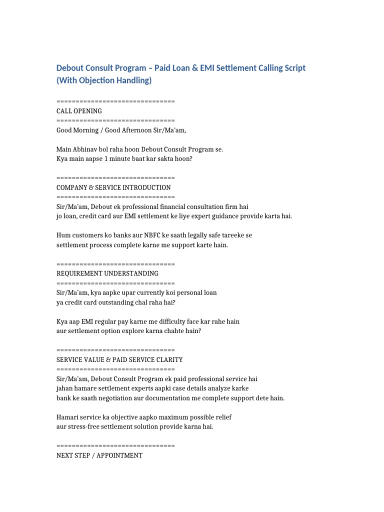 Loan & EMI Settlement Calling Script | PDF