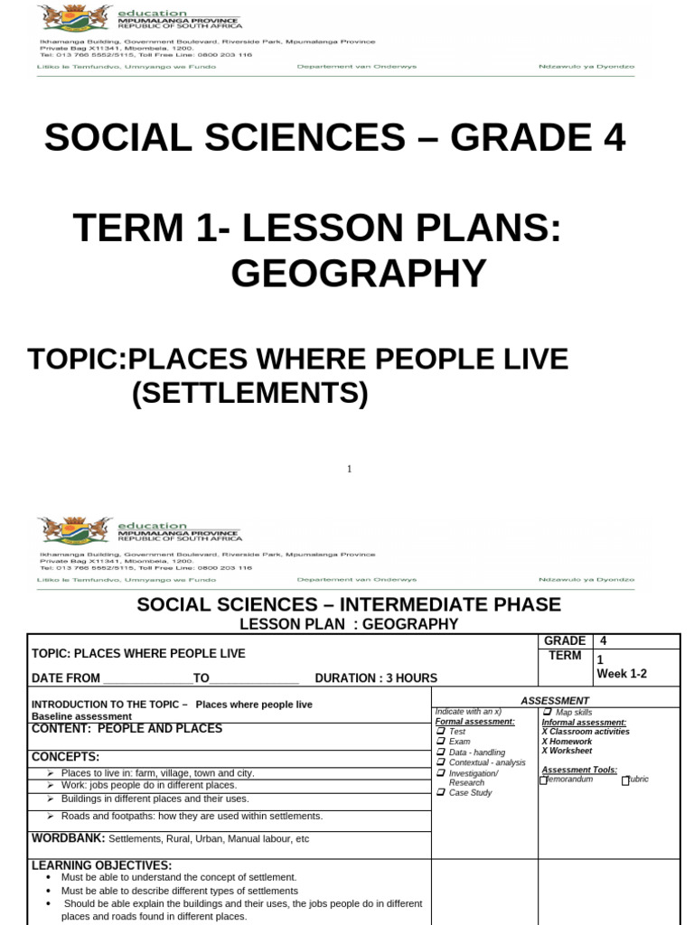 Grade 4 Geography Lesson Plans: Settlements | PDF | Educational ...