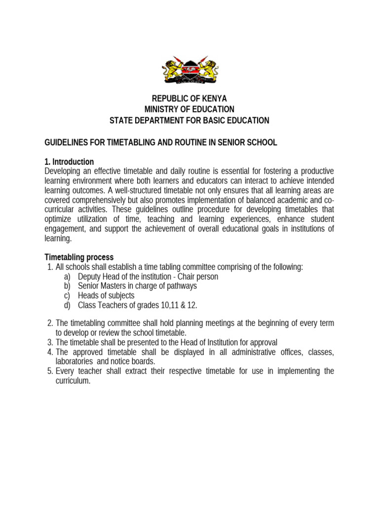 Senior School Timetabling Guidelines | PDF | Curriculum | Physical ...