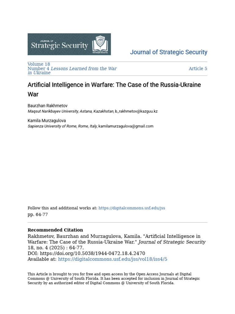 Artificial Intelligence in Warfare_ the Case of the Russia-Ukrain | PDF ...