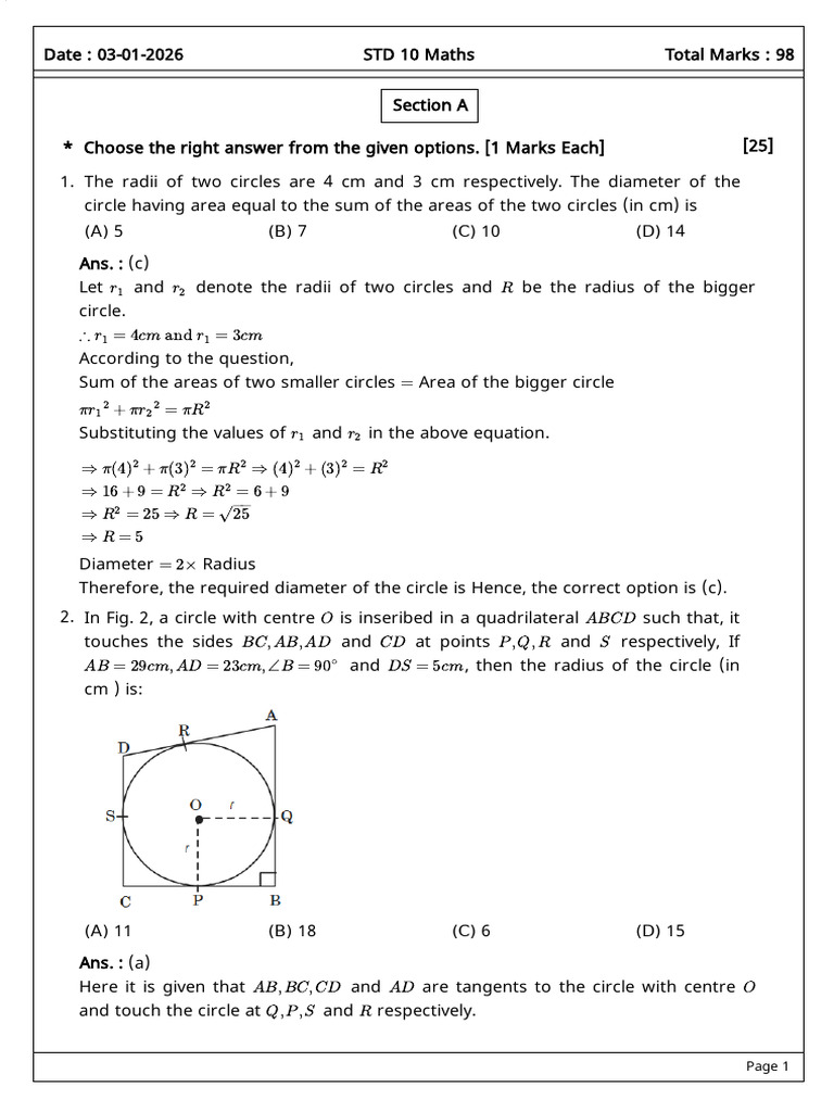 Math Problems on Circles and Tangents | PDF | Circle | Perpendicular