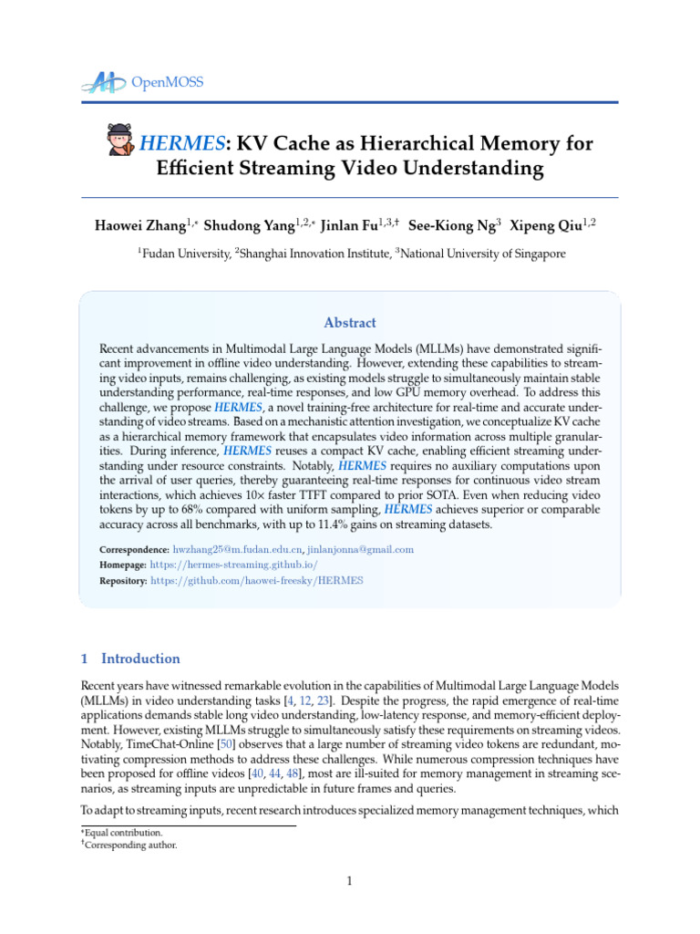 HERMES: Efficient Streaming Video Understanding | PDF | Cache ...