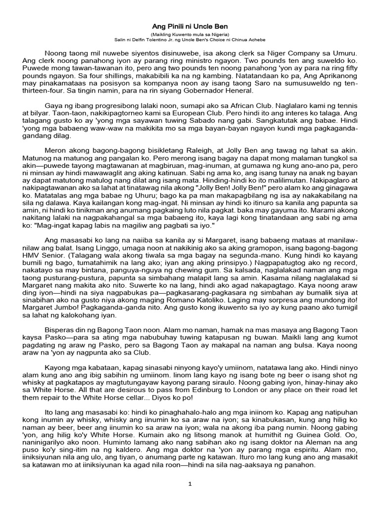Ang Pinili Ni Uncle Ben | PDF