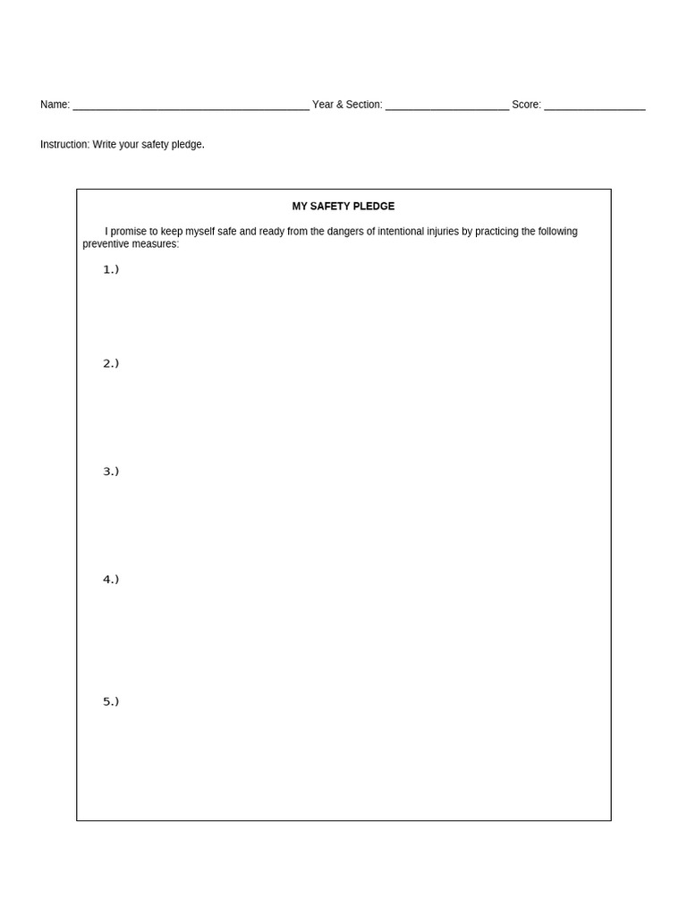 Safety Pledge Template for Students | PDF