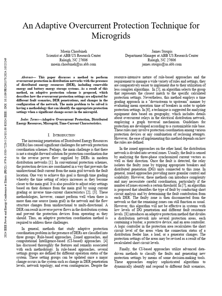 Adaptive Overcurrent Protection for Microgrids | PDF | Distributed ...
