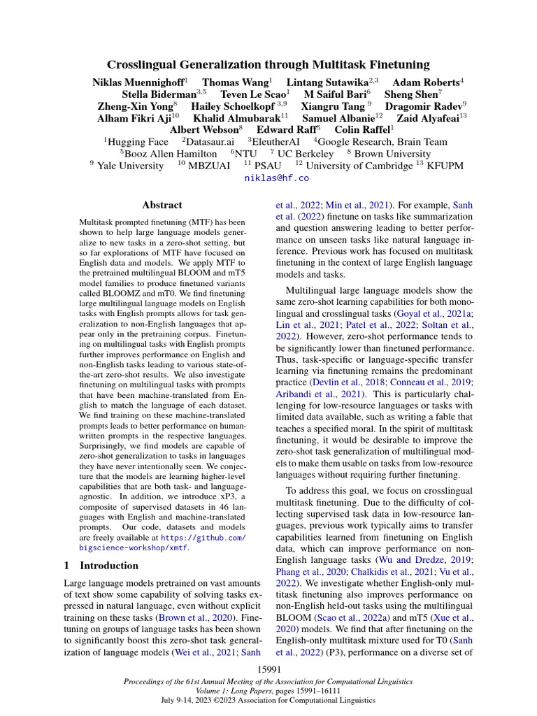 Crosslingual Generalization Through Multitask Finetuning | PDF ...