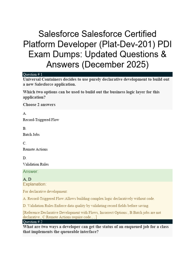 Salesforce Certified Platform Developer Exam Dumps | PDF | Class ...
