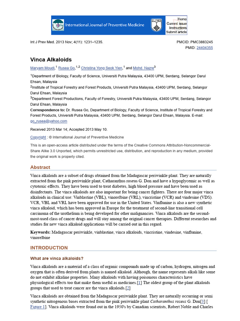 Vinca Alkaloids | PDF | Clinical Medicine | Diseases And Disorders