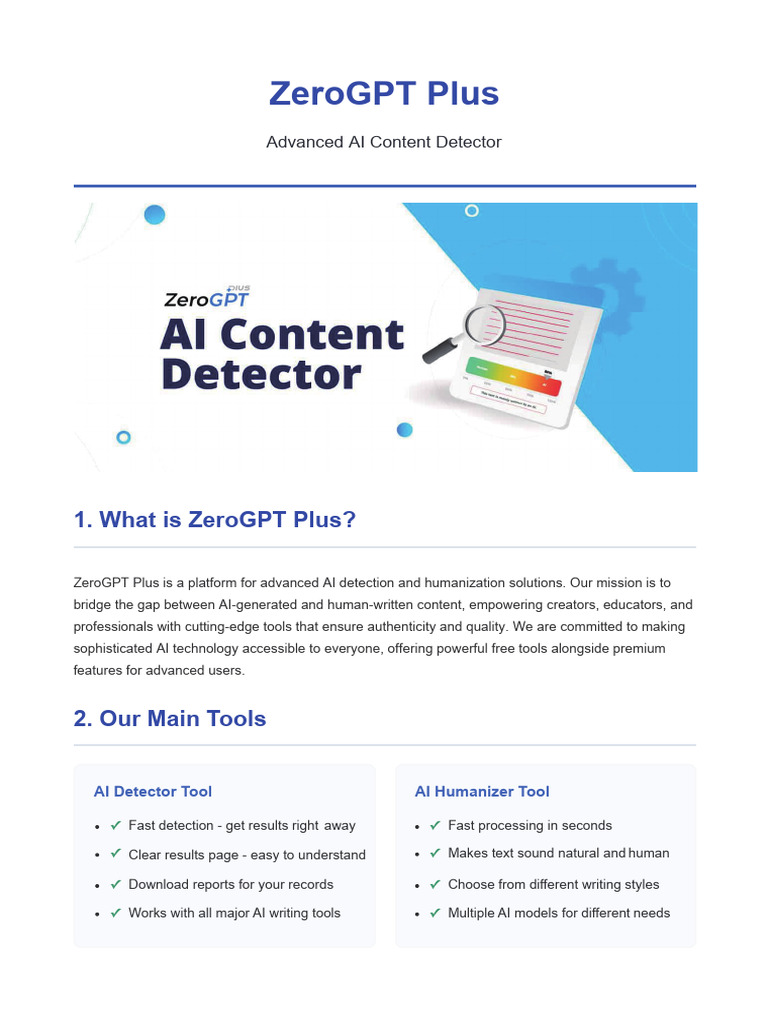 ZeroGPT Plus: AI Content Detection Tools | PDF | Artificial ...