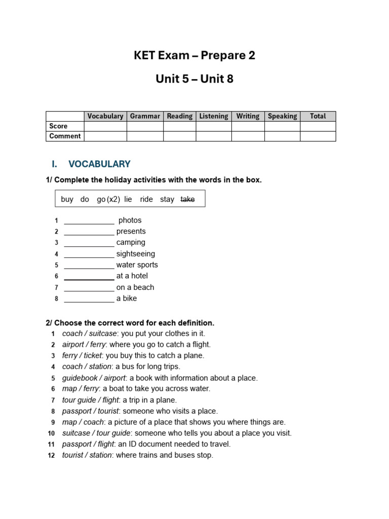 KET Exam Preparation: Units 5-8 Guide | PDF