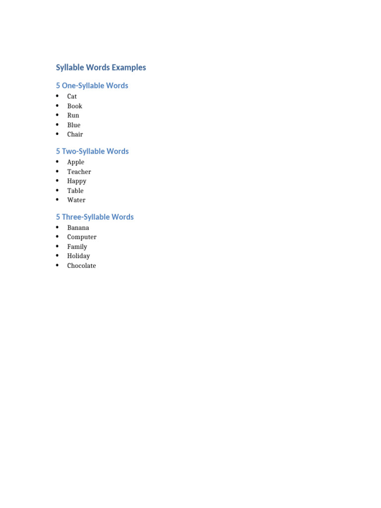Examples of One to Three-Syllable Words | PDF