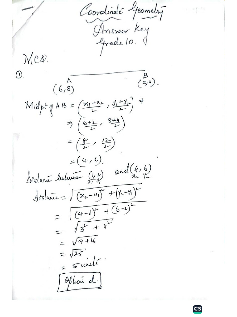 Coordinate Geometry Grade 10 Answer Key | PDF
