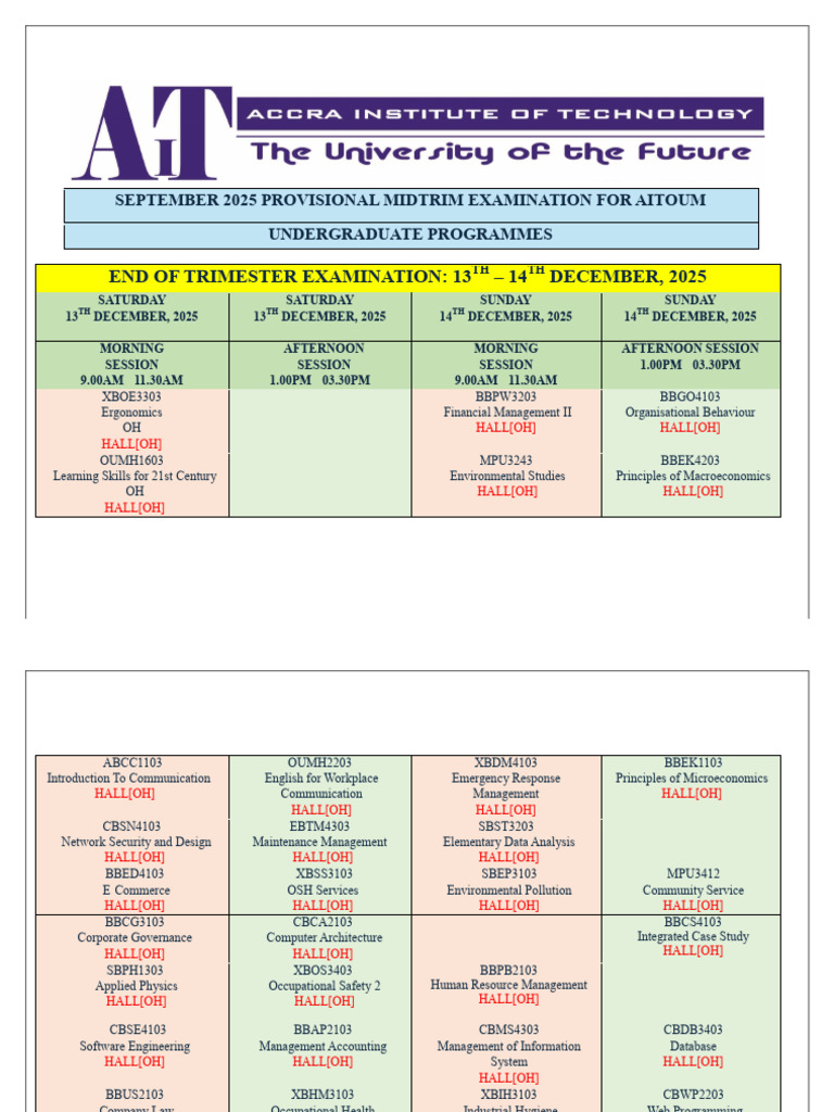 September 2025 AITOM Exam Schedule | PDF | Occupational Safety And ...