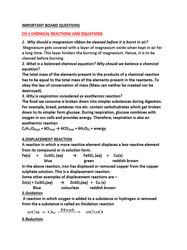 Key Questions on Chemical Reactions and Acids | PDF | Ph | Acid