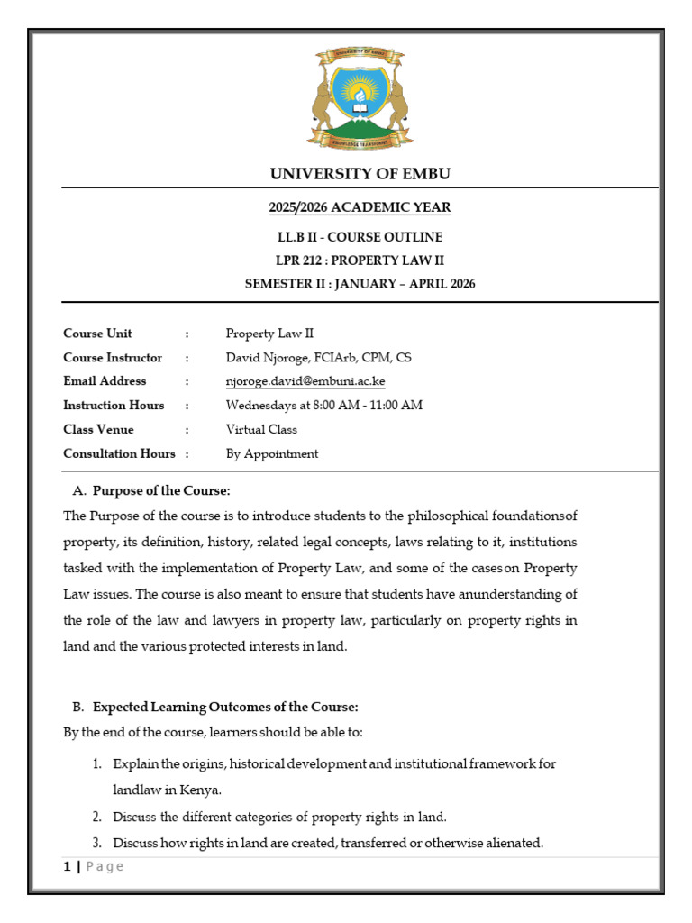 Property Law II Course Outline 2025/26 | PDF | International Union For ...