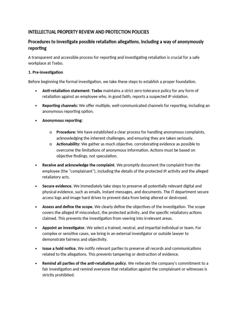 Intellectual Property Review and Protection Policies | PDF ...