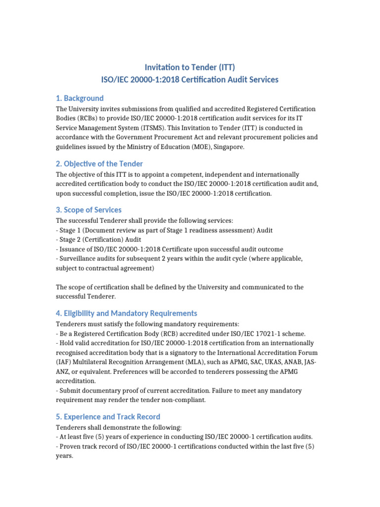ISO/IEC 20000-1:2018 Audit Tender Invitation | PDF | Audit