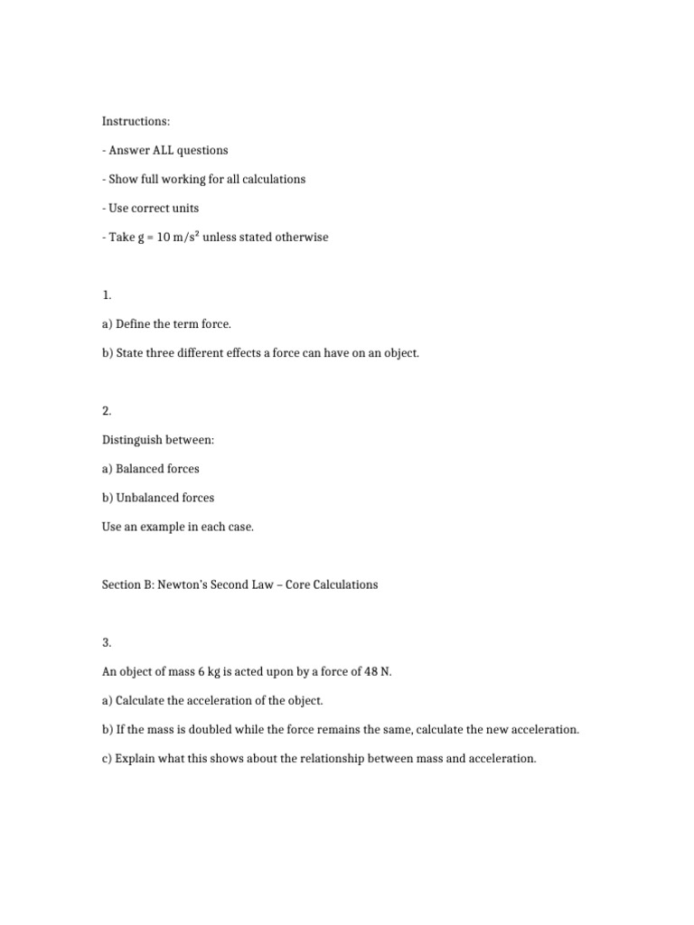 Year 10 Physics First Topic Forces Test | PDF