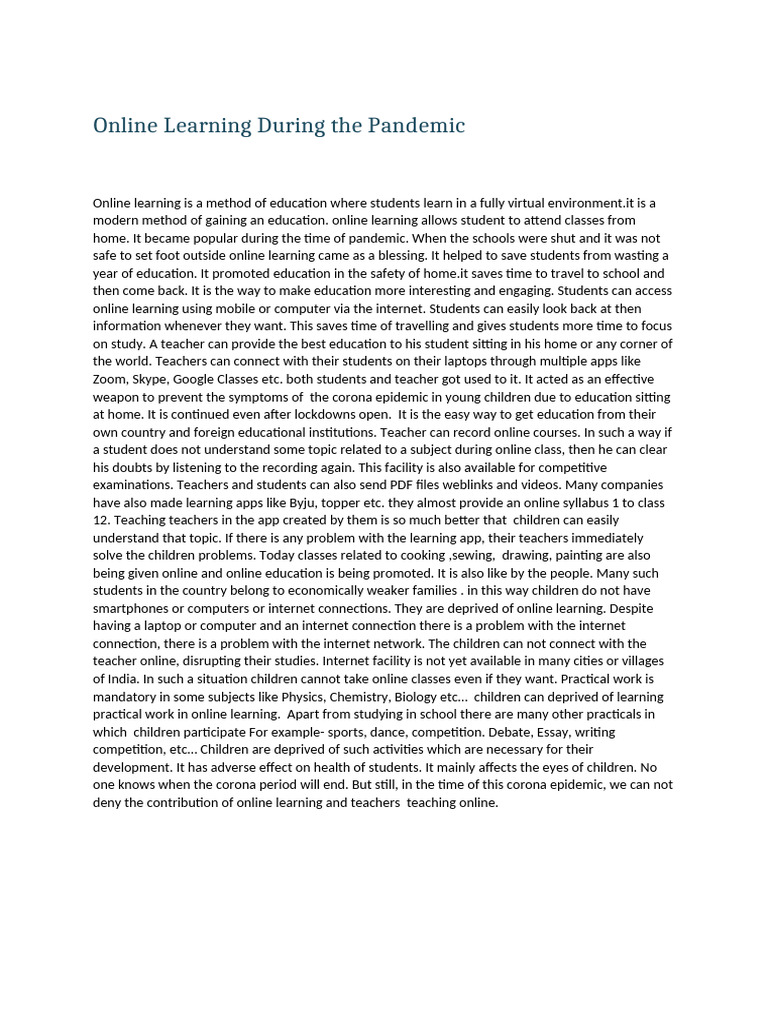 Online Learning During the Pandemic | PDF | Educational Technology