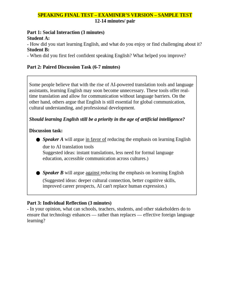 Speaking Practice Test | PDF