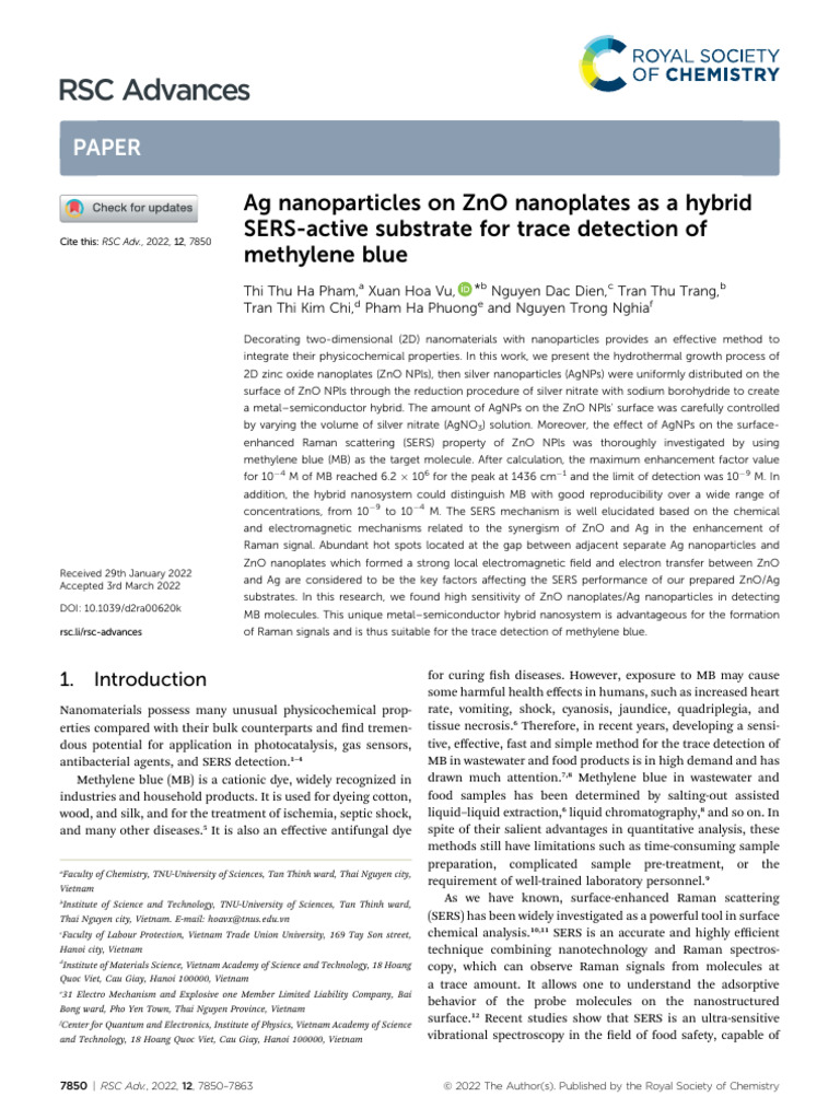 Ag Nanoparticles on ZnO for SERS Detection | PDF | Zinc Oxide | Raman ...