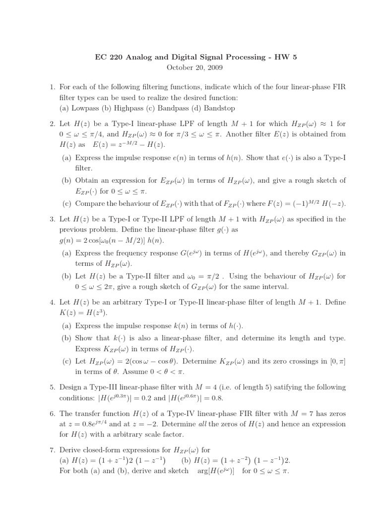 hw5 | PDF | Filter (Signal Processing) | Telecommunications Engineering