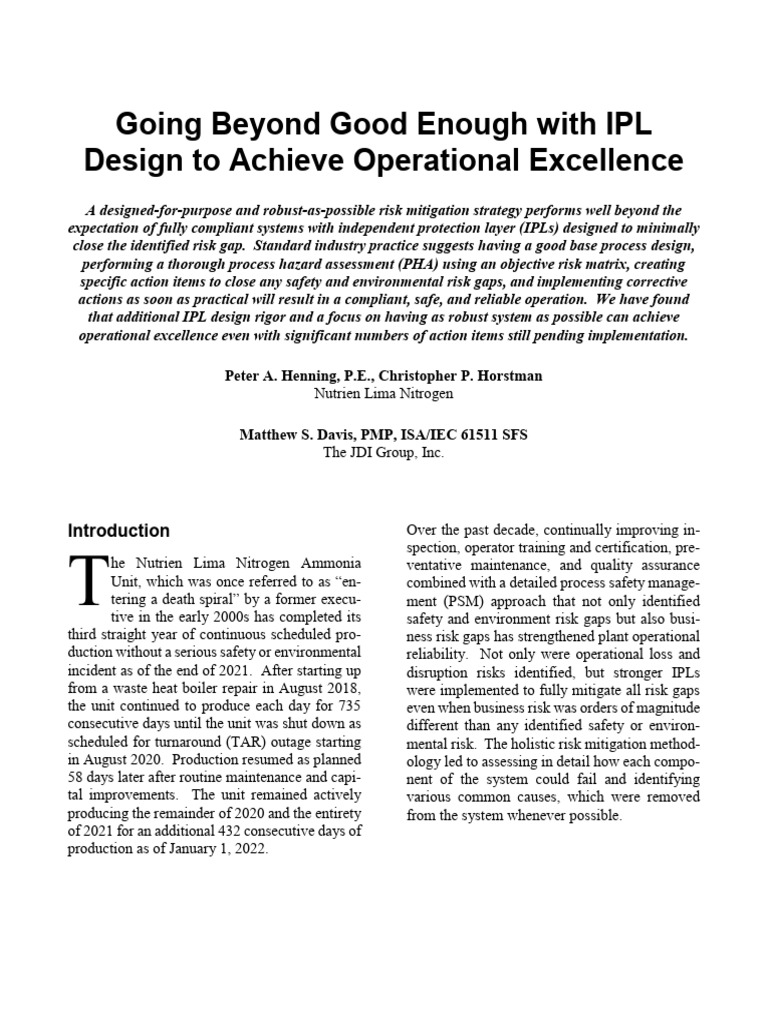 IPL Design for Operational Excellence | PDF | Reliability Engineering ...