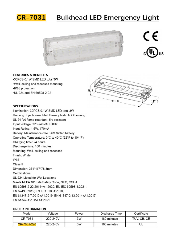 3W LED Emergency Light Specifications | PDF