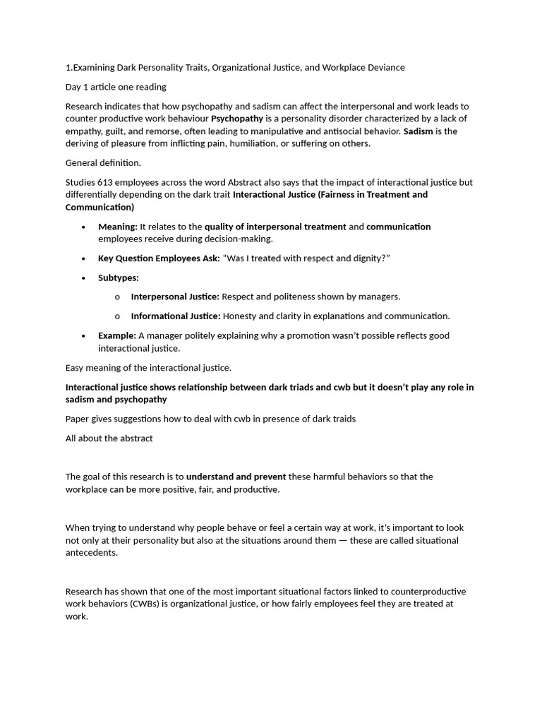 Dark Personality Traits and Workplace Behavior | PDF | Job Satisfaction ...