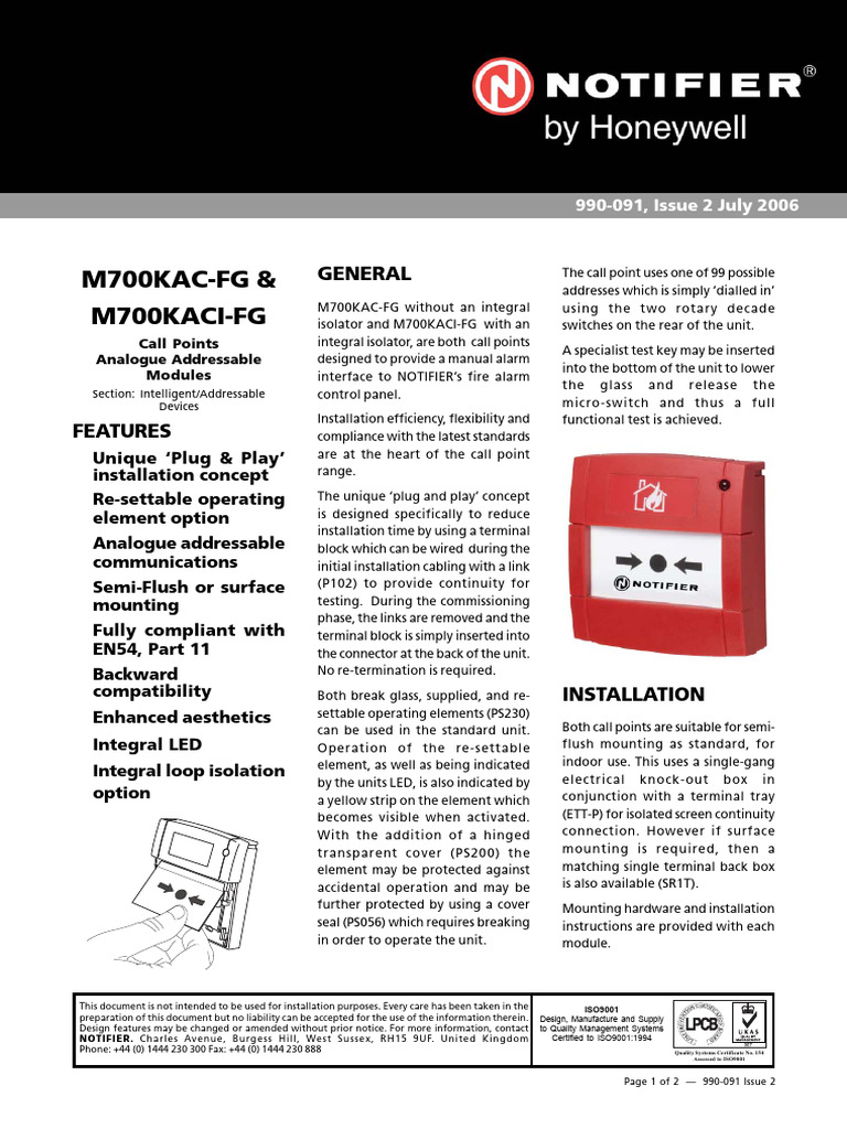 Notifier M700KAC | PDF | Electrical Connector | Electrical Engineering