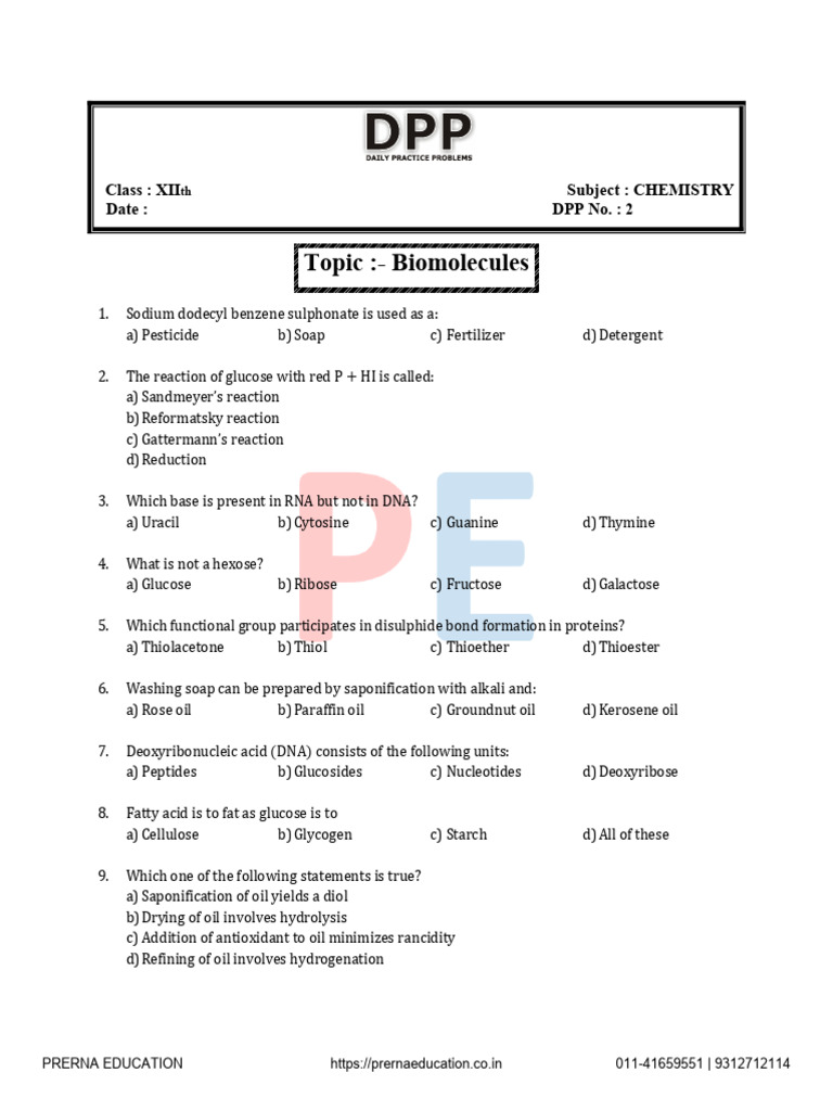Biomolecules DPP 2 | PDF | Glucose | Biomolecules