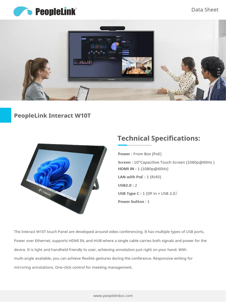 PeopleLink Interact W10T Touch Panel | PDF | Usb | Hdmi